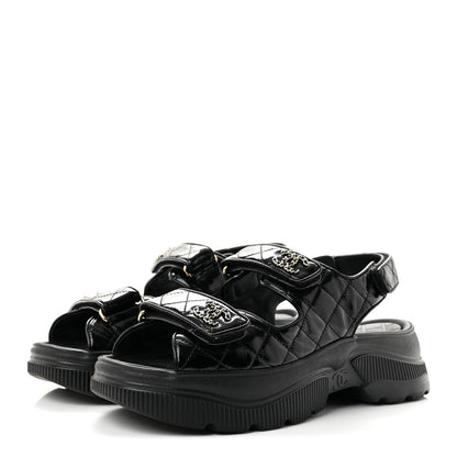 Chanel Shiny Calfskin Chain CC Velcro Dad Platform Sandals  38 Black 4 of 10