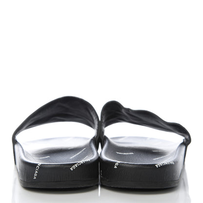 Balenciaga Nappa Allover Logo Embossed Mens Pool Slide Sandals 43 Black White 6 of 9