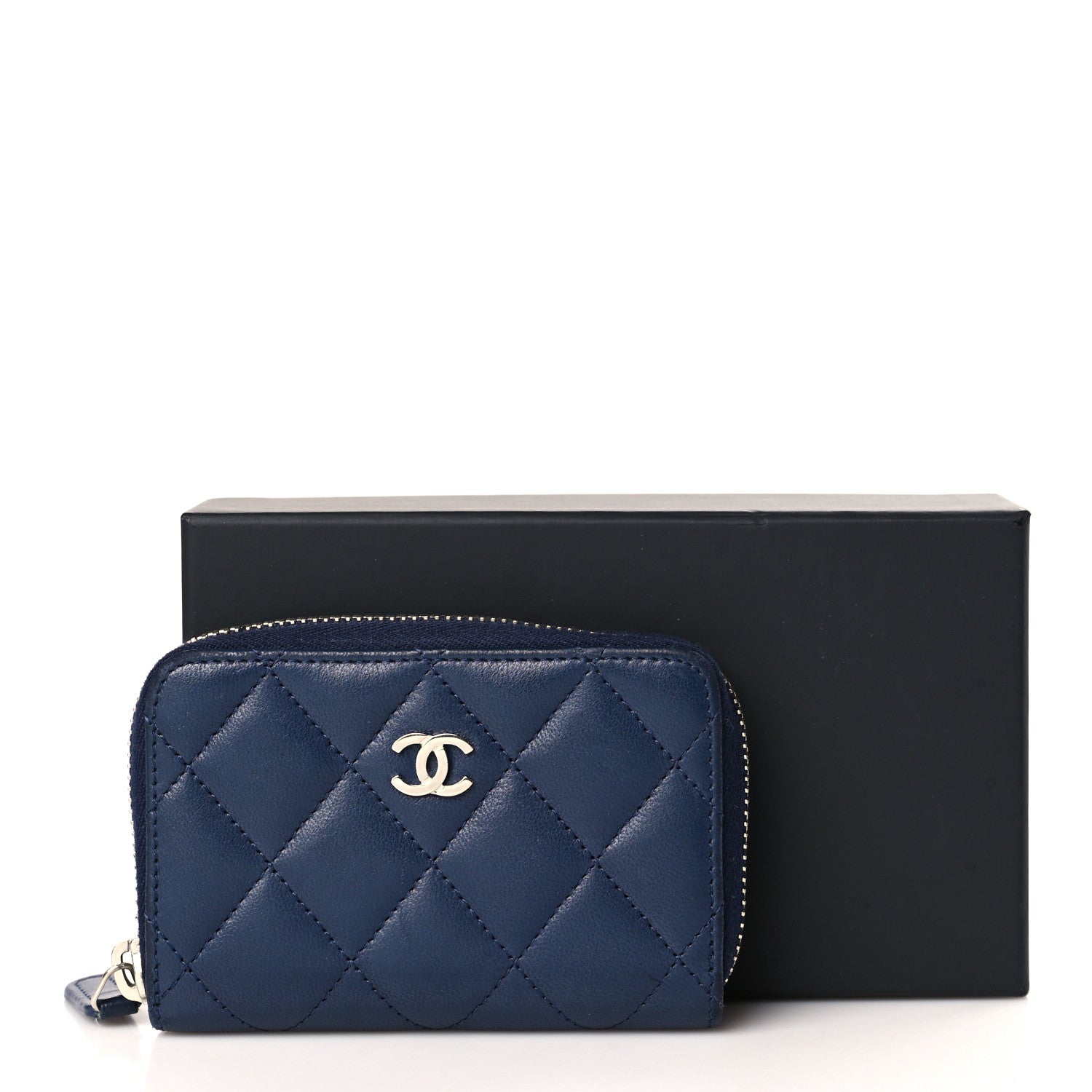 Chanel Lambskin Quilted Zip Coin Purse Dark Blue 8 of 8