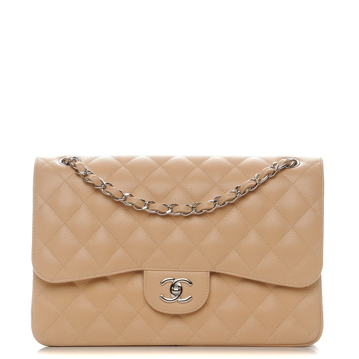 Caviar Quilted Jumbo Double Flap Beige Clair