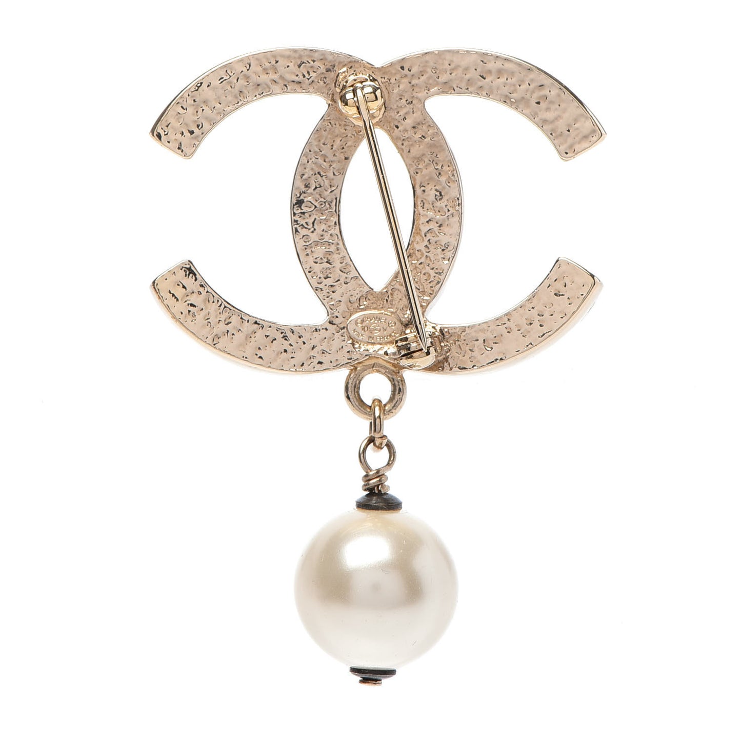 Pearl CC Drop Brooch Gold