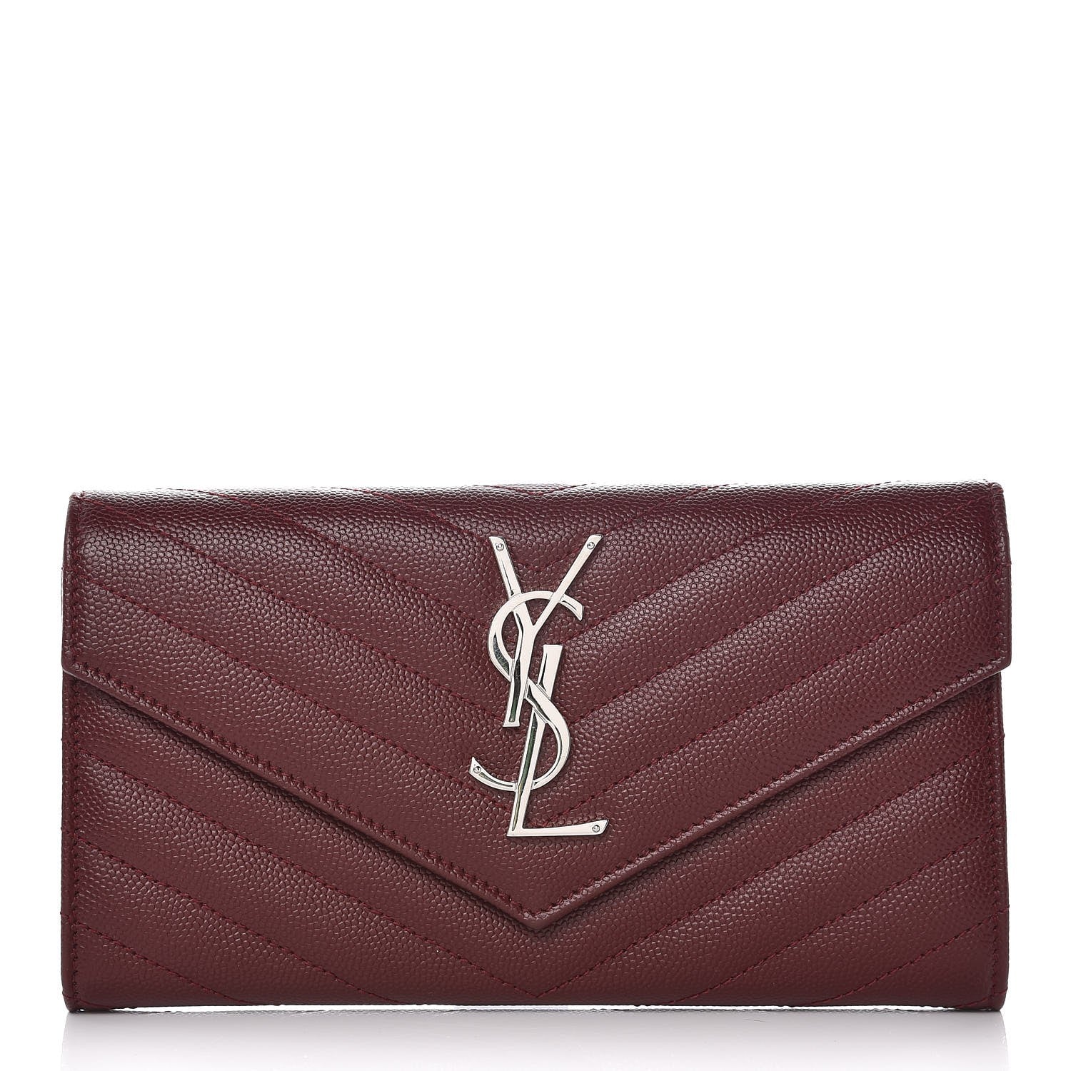 Saint Laurent Grain De Poudre Matelasse Chevron Monogram Flap Wallet Palissandre 1 of 7