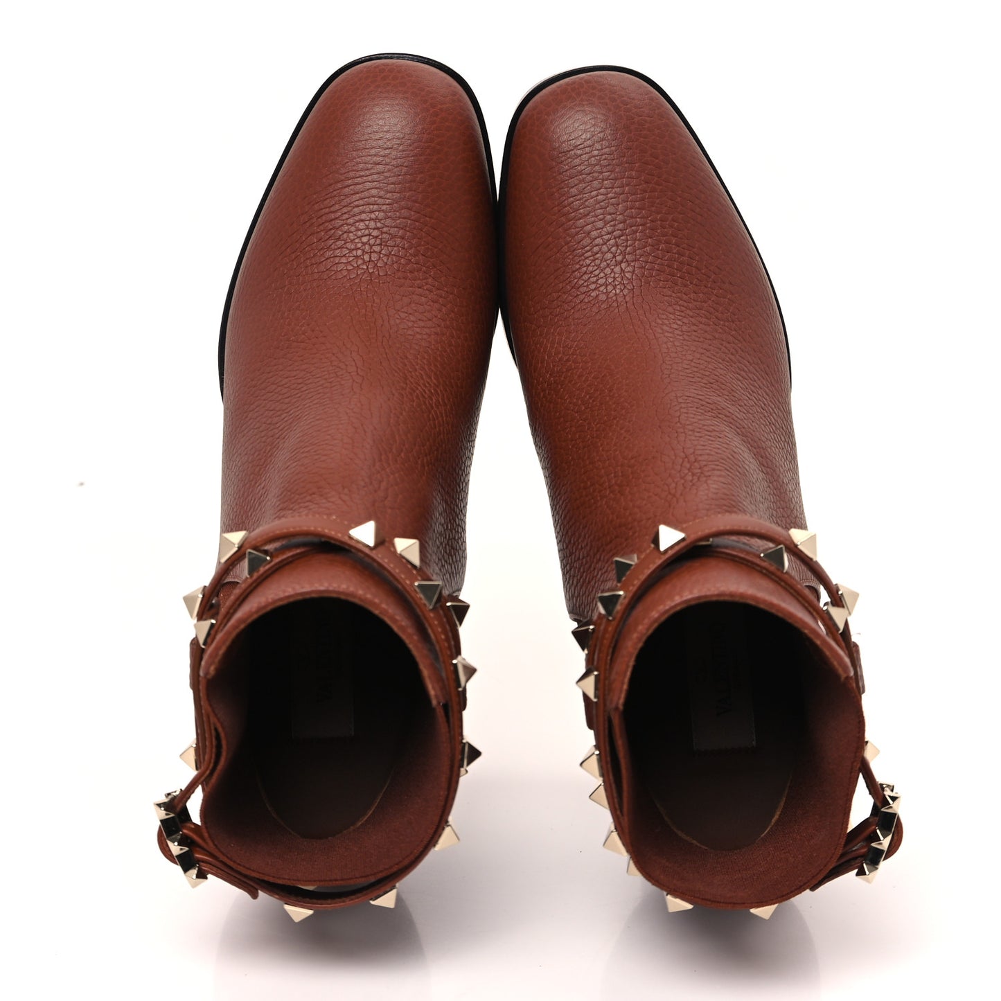 Grainy Calfskin Rockstud Chelsea 90mm Ankle Boots 39.5 Bright Cognac