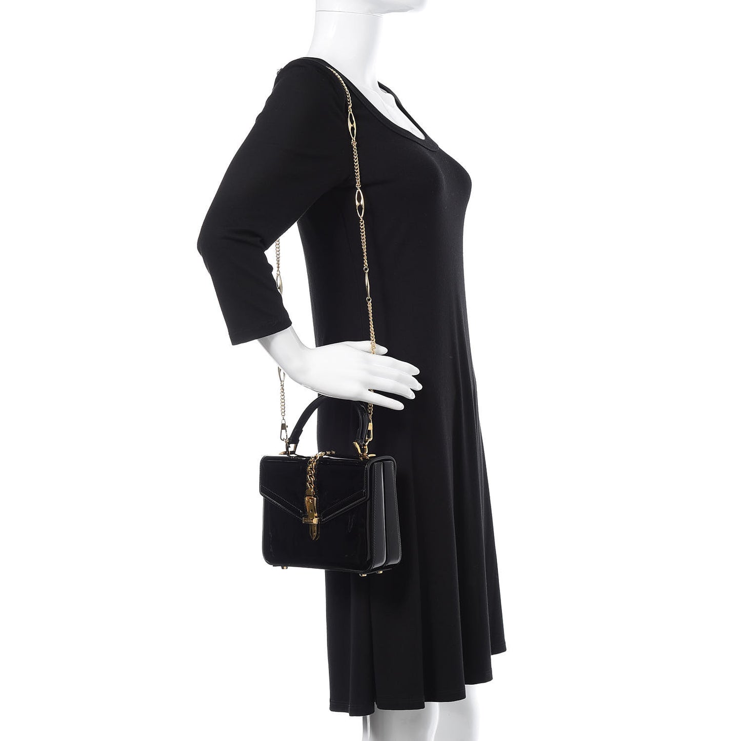 Mousse Top Patent Mini Sylvie 1969 Top Handle Bag Black