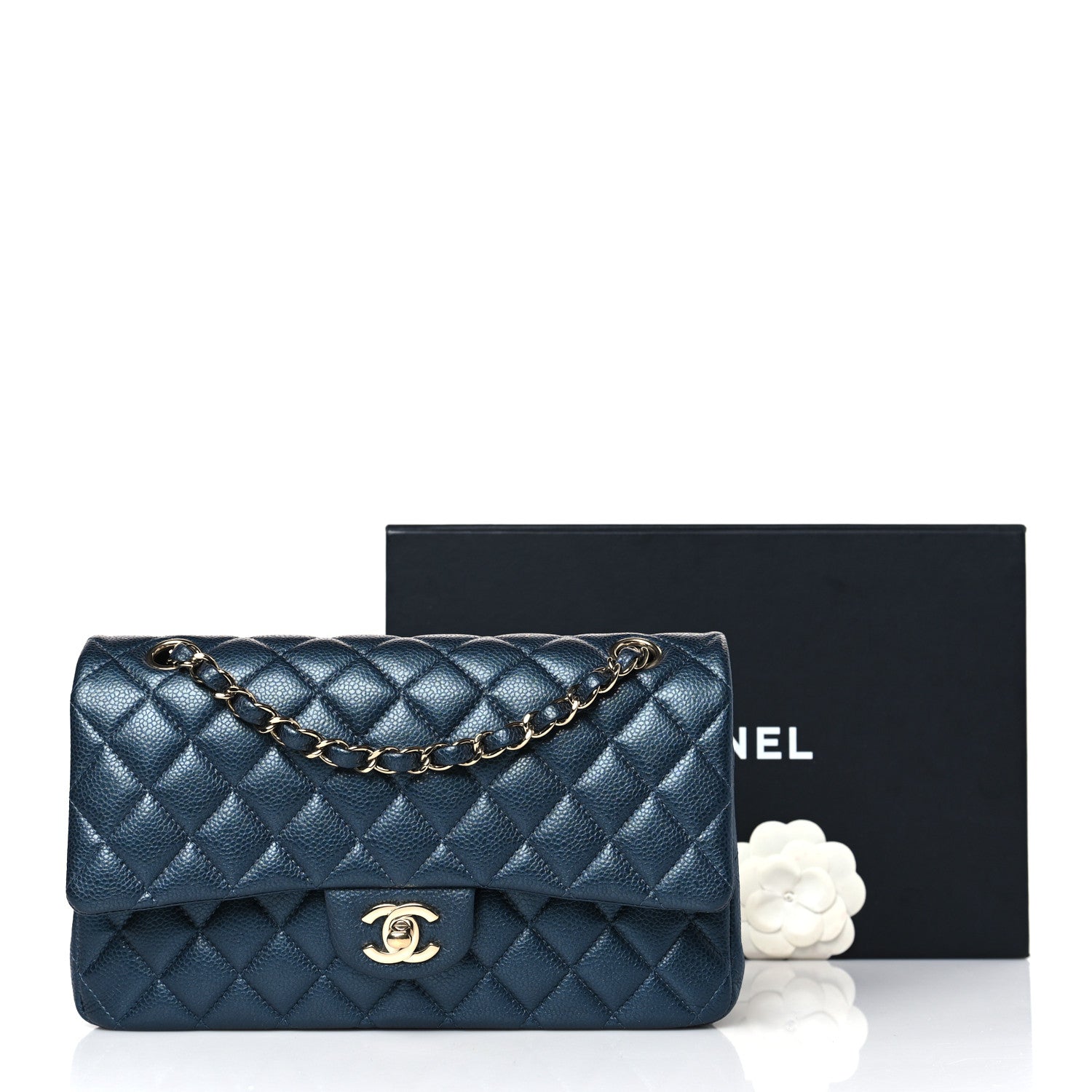 Chanel Iridescent Caviar Quilted Medium Double Flap Dark Blue 10 of 10