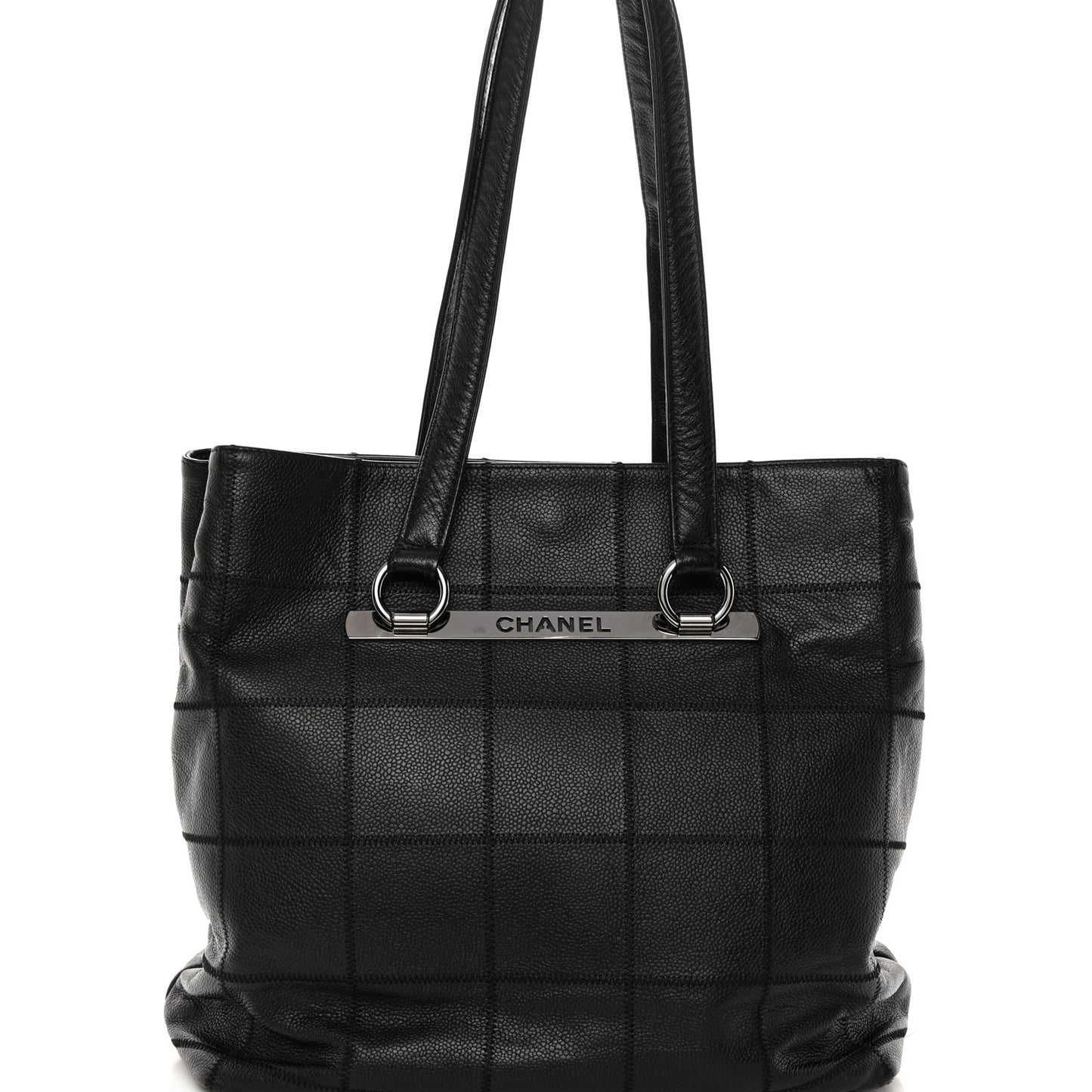 Caviar Square Stitched Large Tote Black