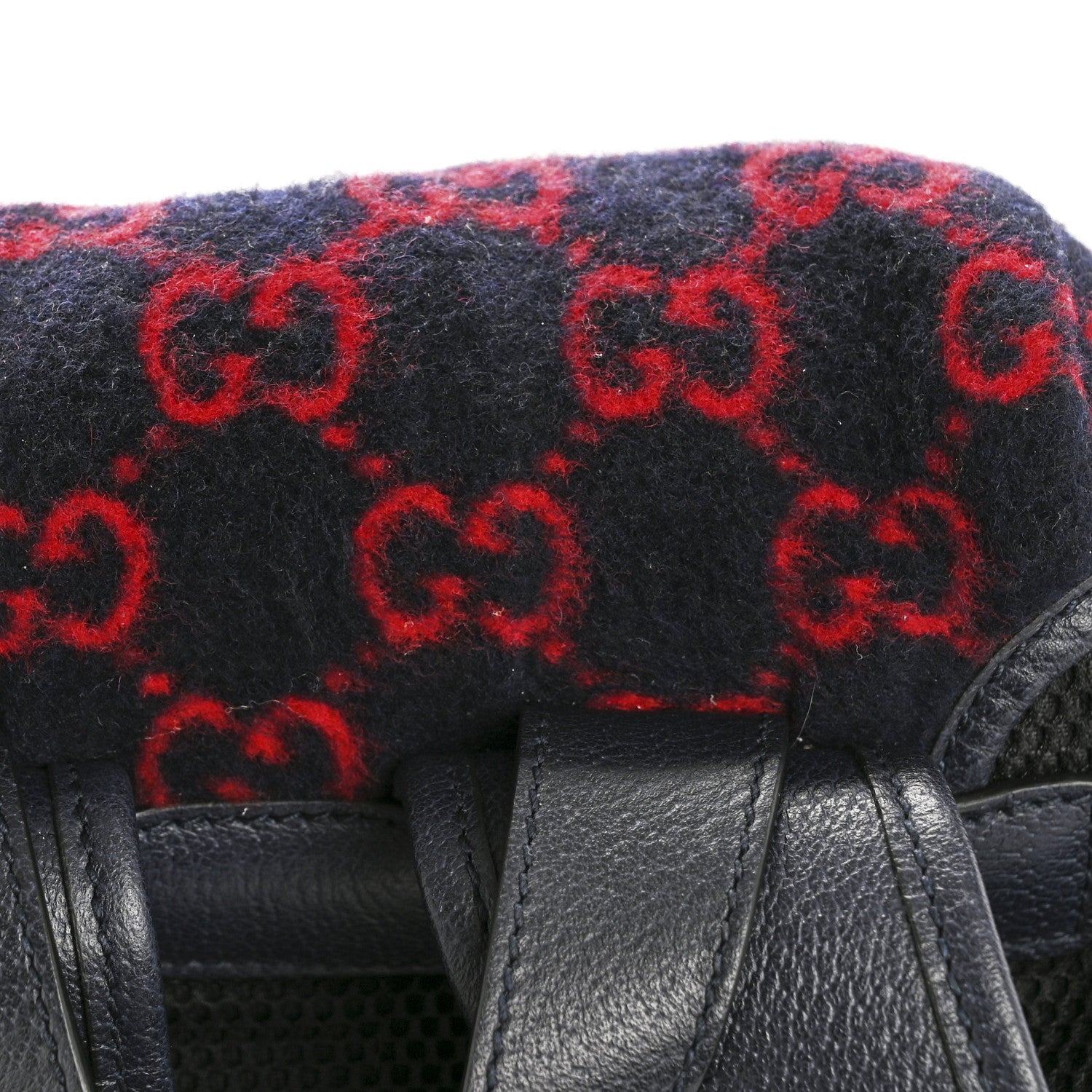Gucci Covered Wool GG Monogram Small Double Buckle Backpack Navy Red 14 of 15