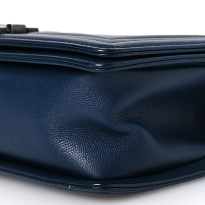 Chanel Caviar Chevron Quilted Medium Boy Flap Navy Navy 11 of 15