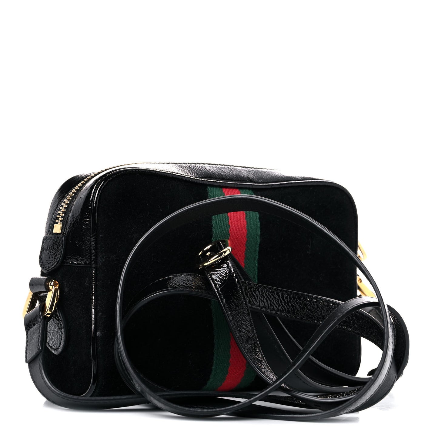 Suede Patent Web Mini Ophidia Shoulder Bag Black