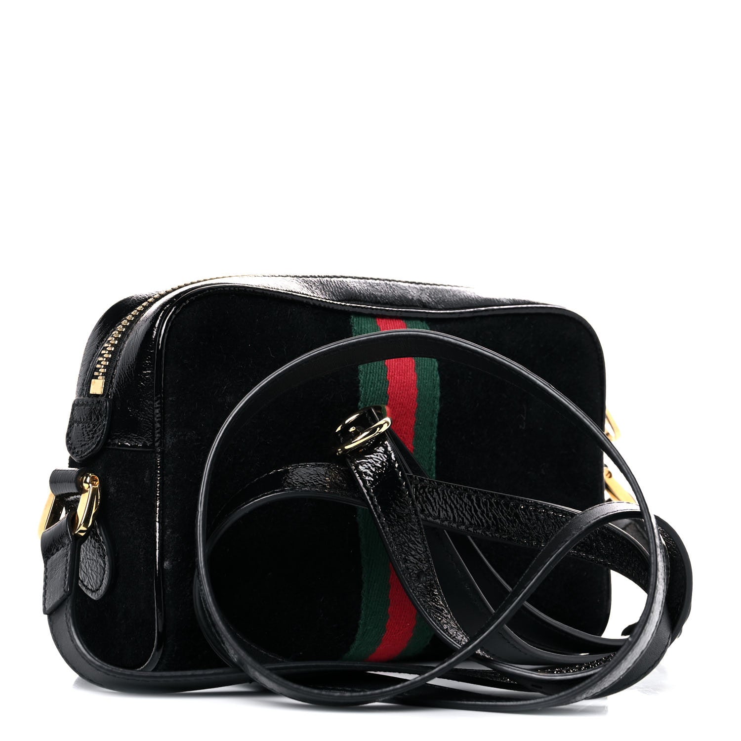 Gucci Suede Patent Web Mini Ophidia Shoulder Bag Black 3 of 14