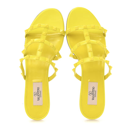 Valentino Garavani Nappa Rockstud Caged Flat Slide Sandals 38 Shocking Yellow 2 of 10