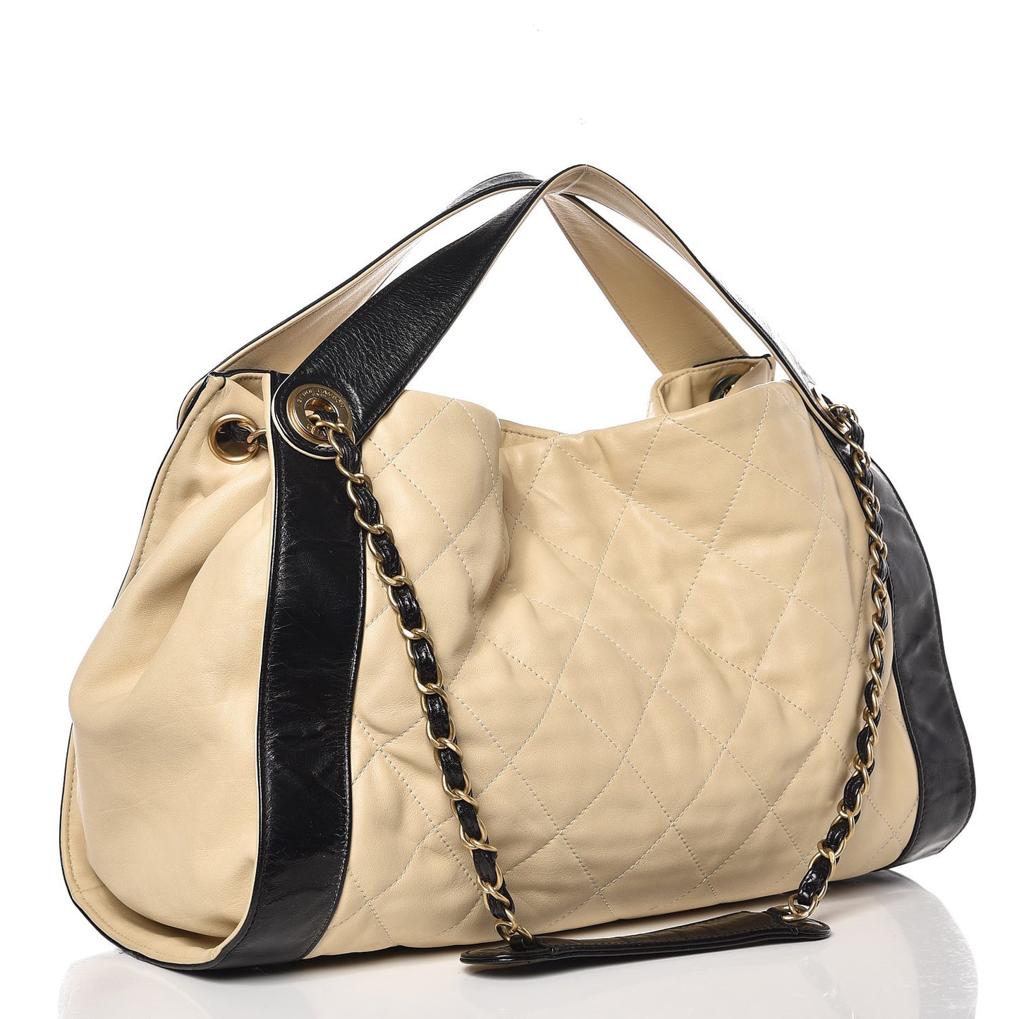 Calfskin Quilted Small In The Mix Shopping Tote Beige Black