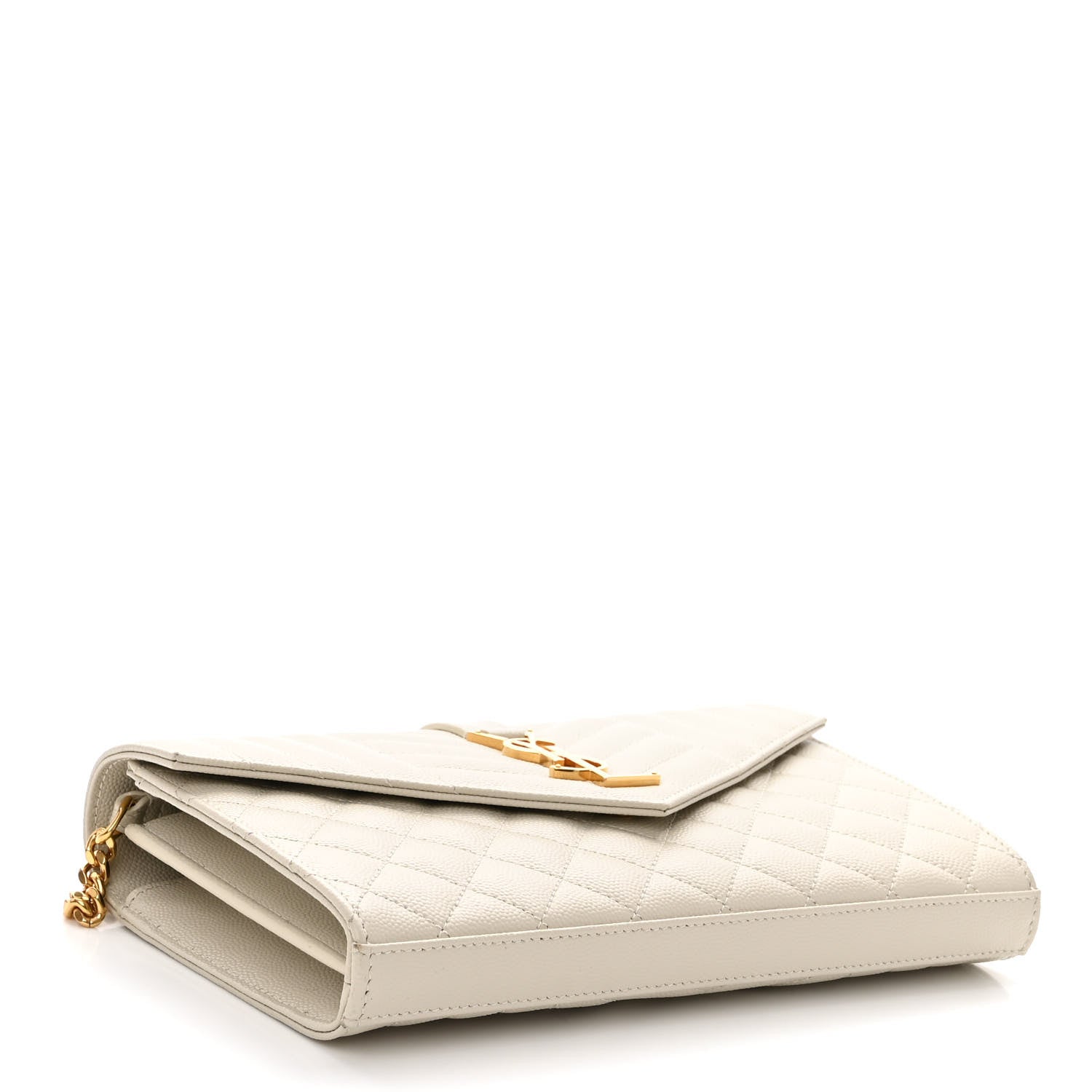 Saint Laurent Grain De Poudre Mixed Matelasse Triquilt Monogram Chain Wallet Crema Soft 4 of 10