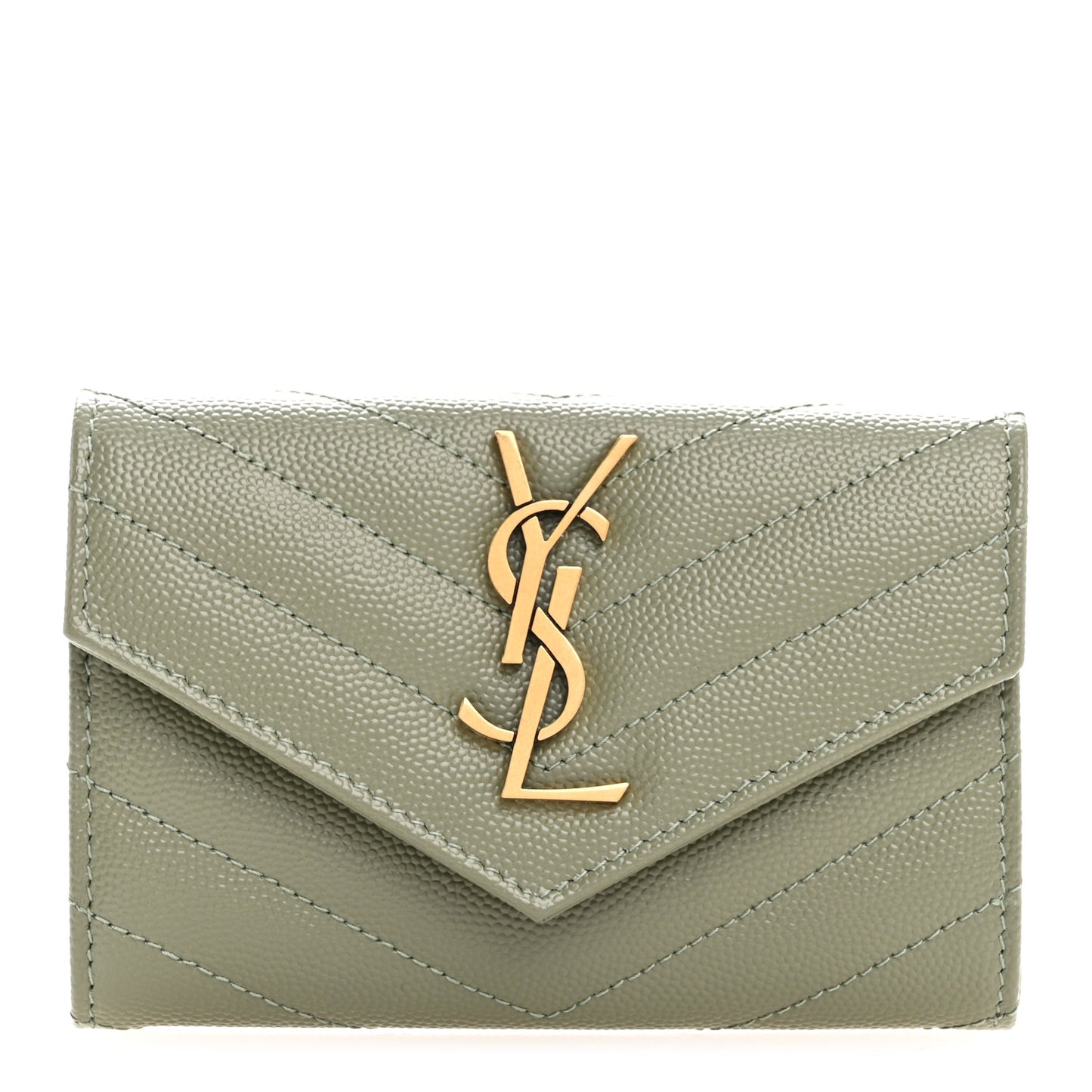 Grain De Poudre Matelasse Chevron Small Monogram Envelope Wallet Light Sage