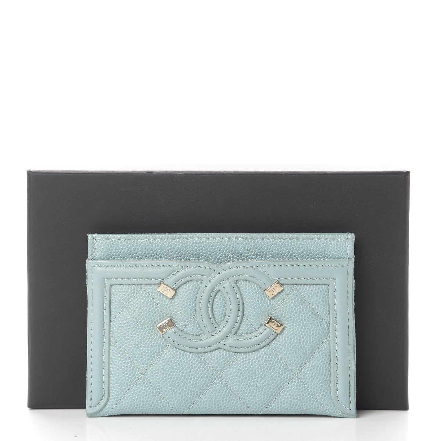 Caviar Quilted Filigree Card Holder Light Blue