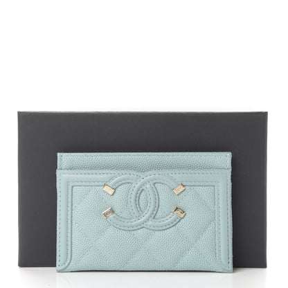 Chanel Caviar Quilted Filigree Card Holder Light Blue 11 of 11