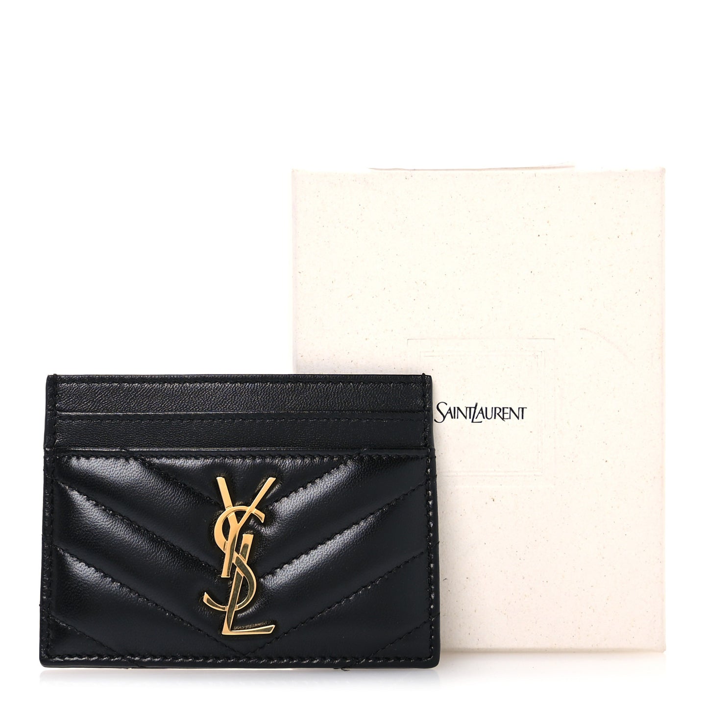 Lambskin Matelasse Chevron Monogram Credit Card Case Black