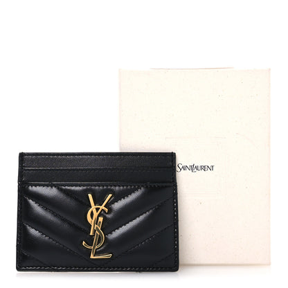 Saint Laurent Lambskin Matelasse Chevron Monogram Credit Card Case Black 8 of 9