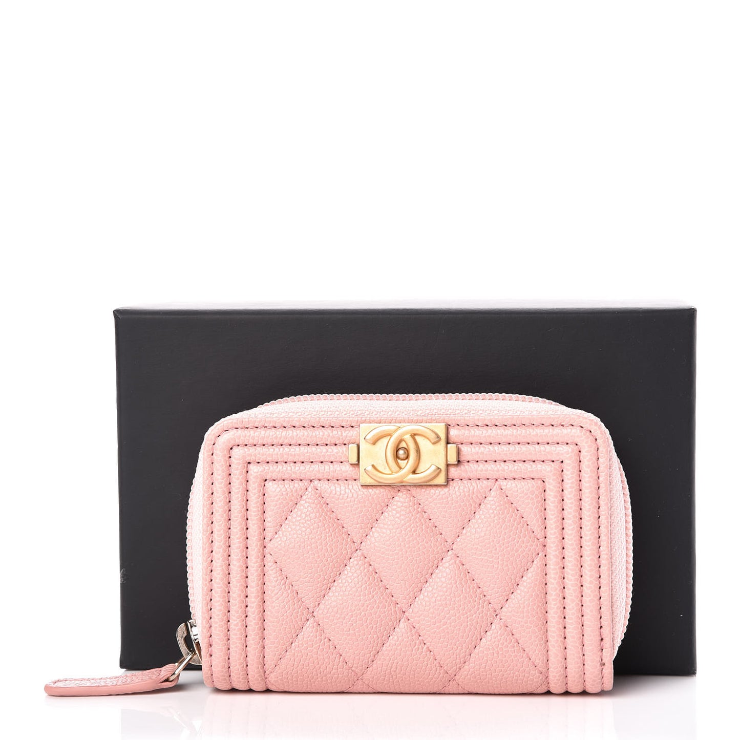 Caviar Quilted Boy Zip Around Coin Purse Wallet Light Pink