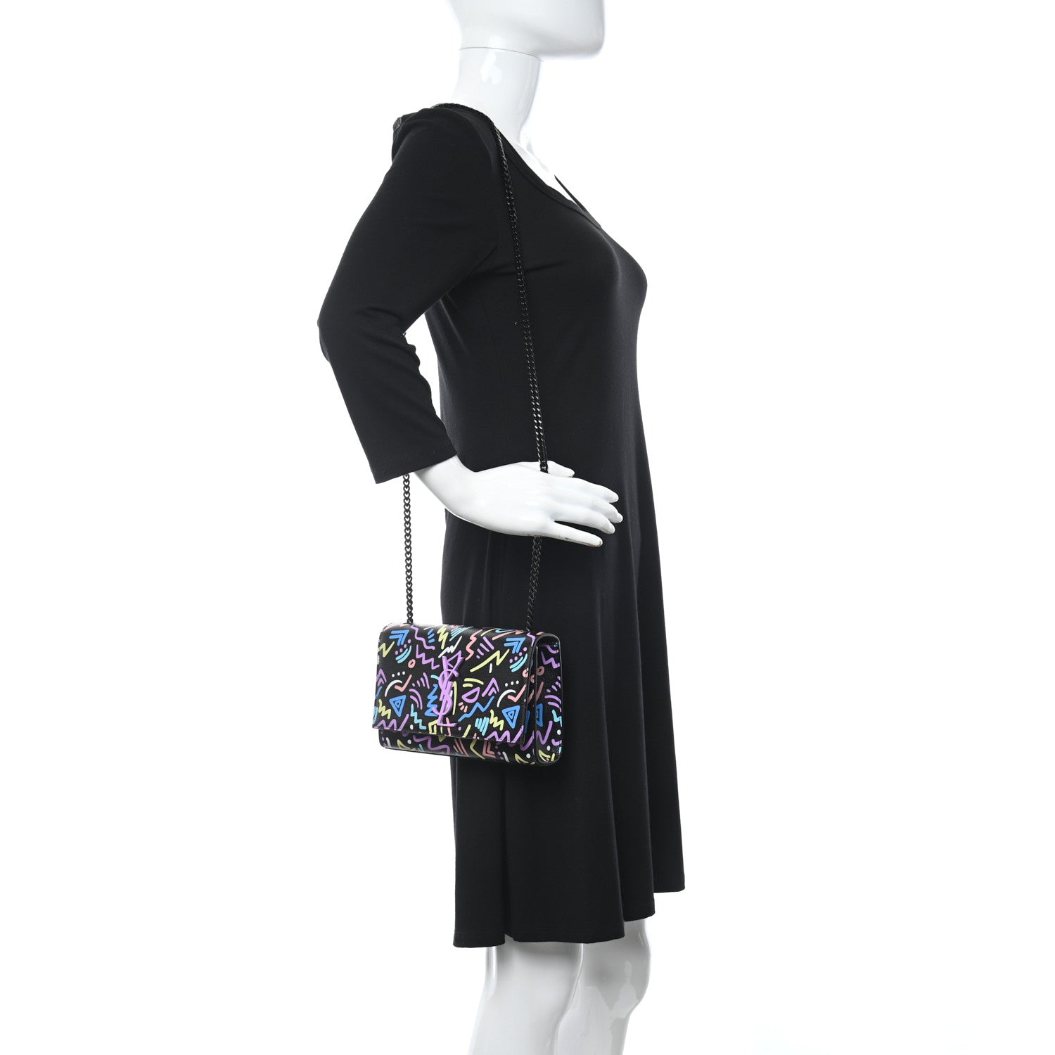 Saint Laurent Grain De Poudre Small Monogram Graphic Print Kate Satchel Black 2 of 13