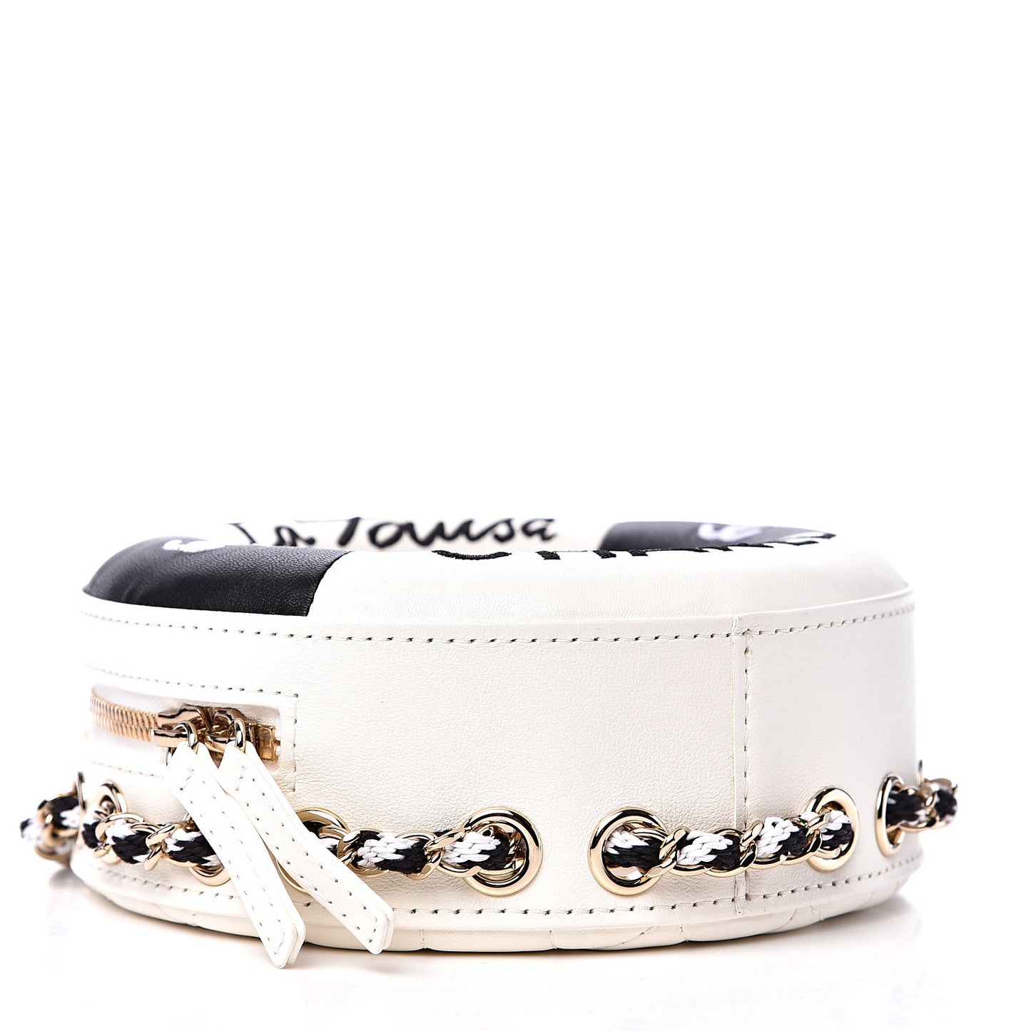 Lambskin Coco Lifesaver Round Bag Black White