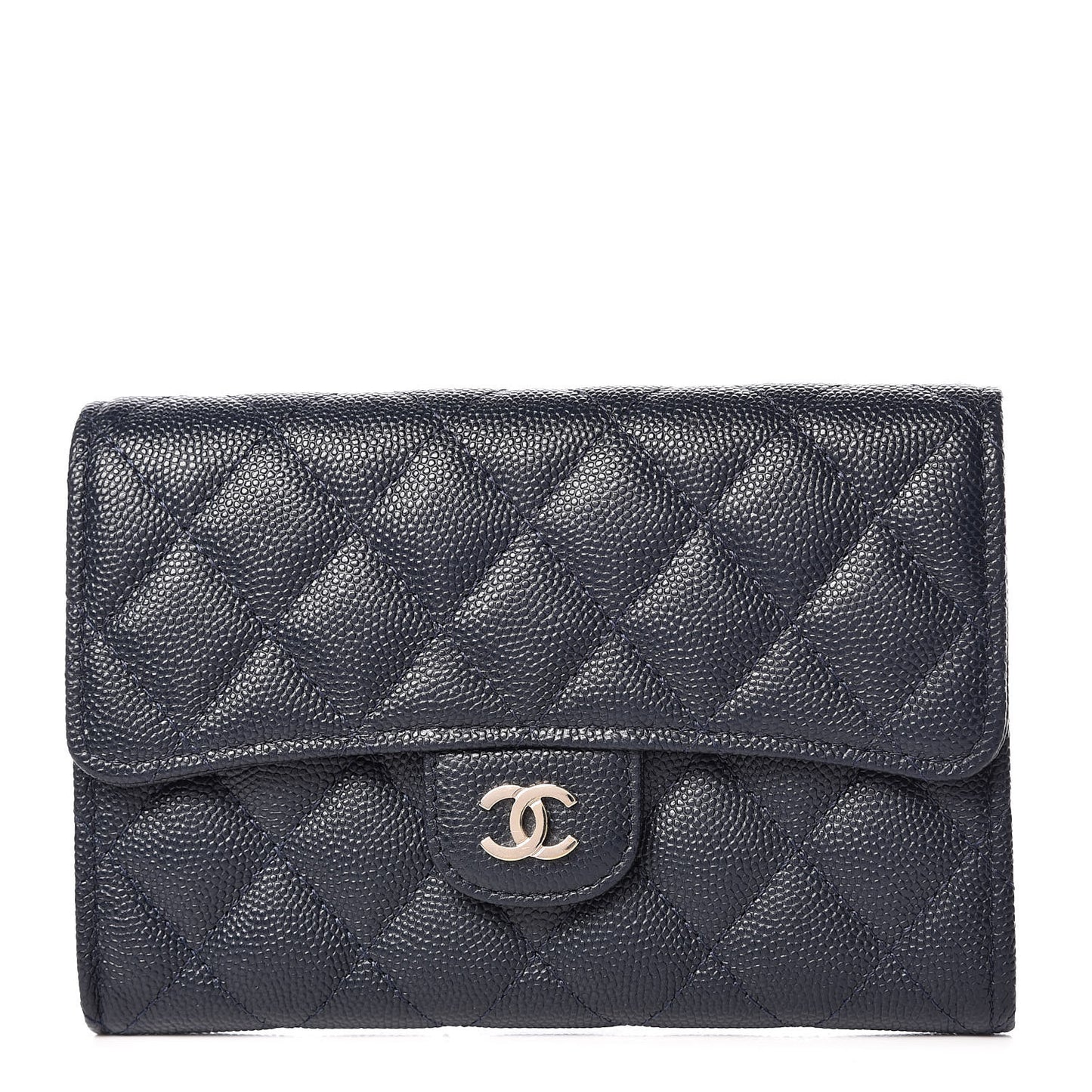Caviar Quilted Medium Flap Wallet Navy