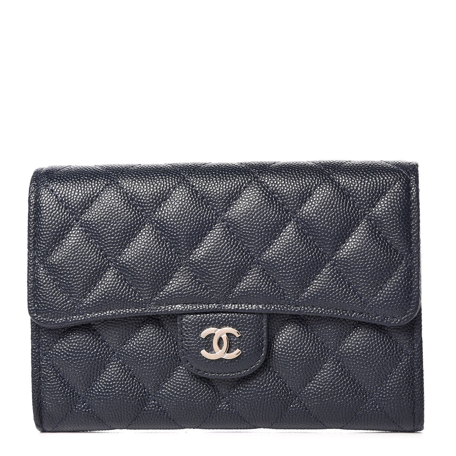 Chanel Caviar Quilted Medium Flap Wallet Navy 1 of 9