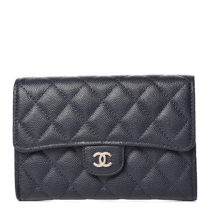 Chanel Caviar Quilted Medium Flap Wallet Navy 1 of 9