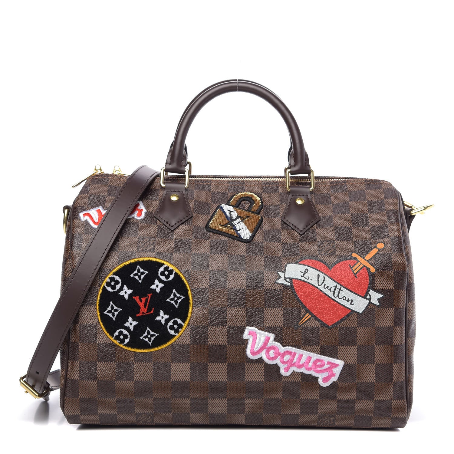 Louis Vuitton Damier Ebene Patches Speedy Bandouliere 30 1 of 11