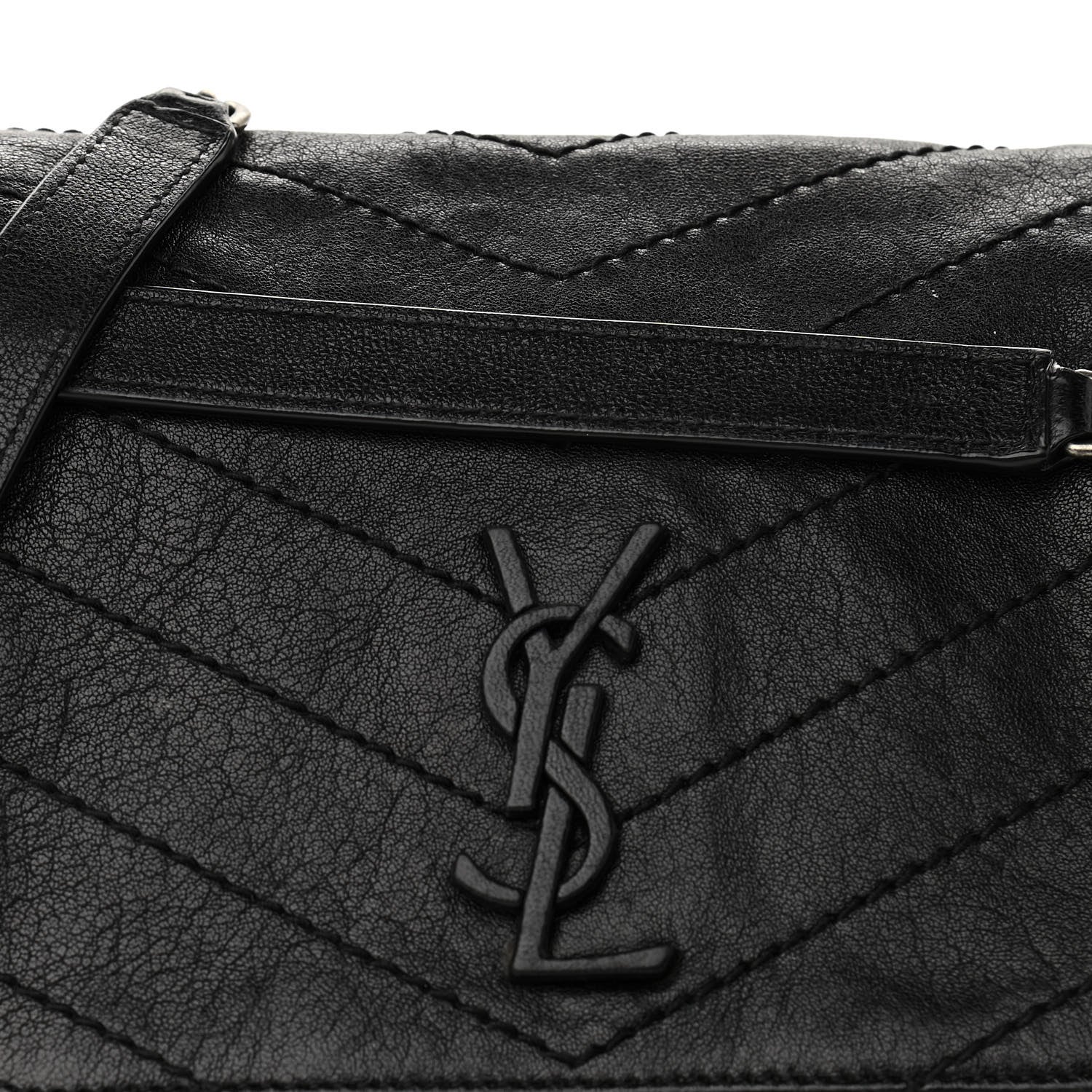 Saint Laurent Pebbled Lambskin Chevron Monogram Small Nolita Black 7 of 12