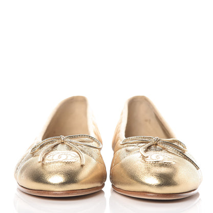 Chanel Metallic Lambskin Quilted Cap Toe Ballerina Flats 36 Gold 4 of 13