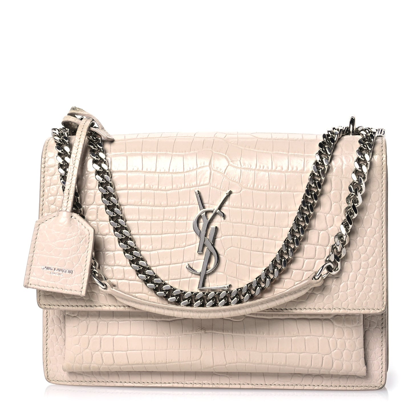 Calfskin Crocodile Embossed Medium Monogram Sunset Dark Beige