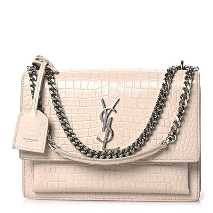 Saint Laurent Calfskin Crocodile Embossed Medium Monogram Sunset Dark Beige 1 of 13