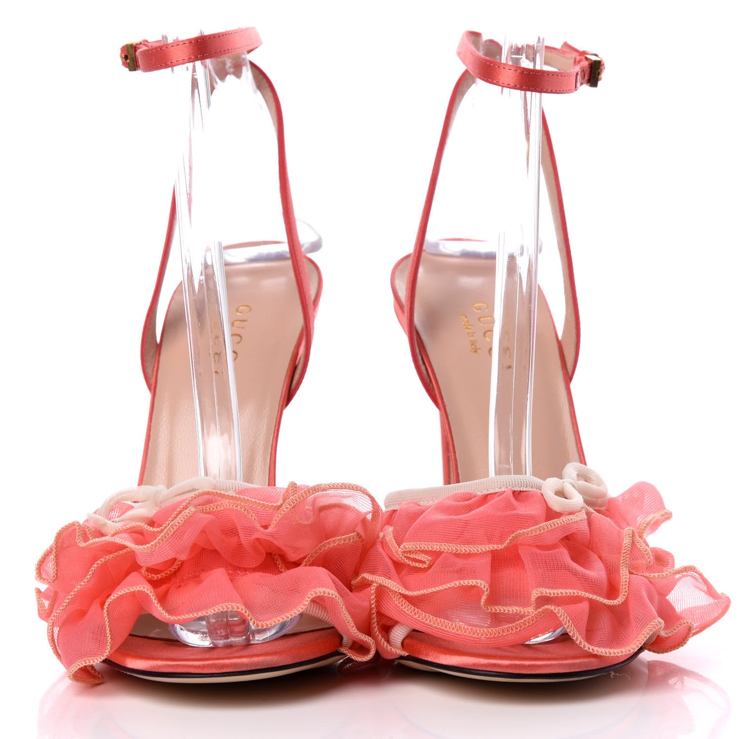 Tulle Ruffle High Heel Slingback Sandals 36 Pink