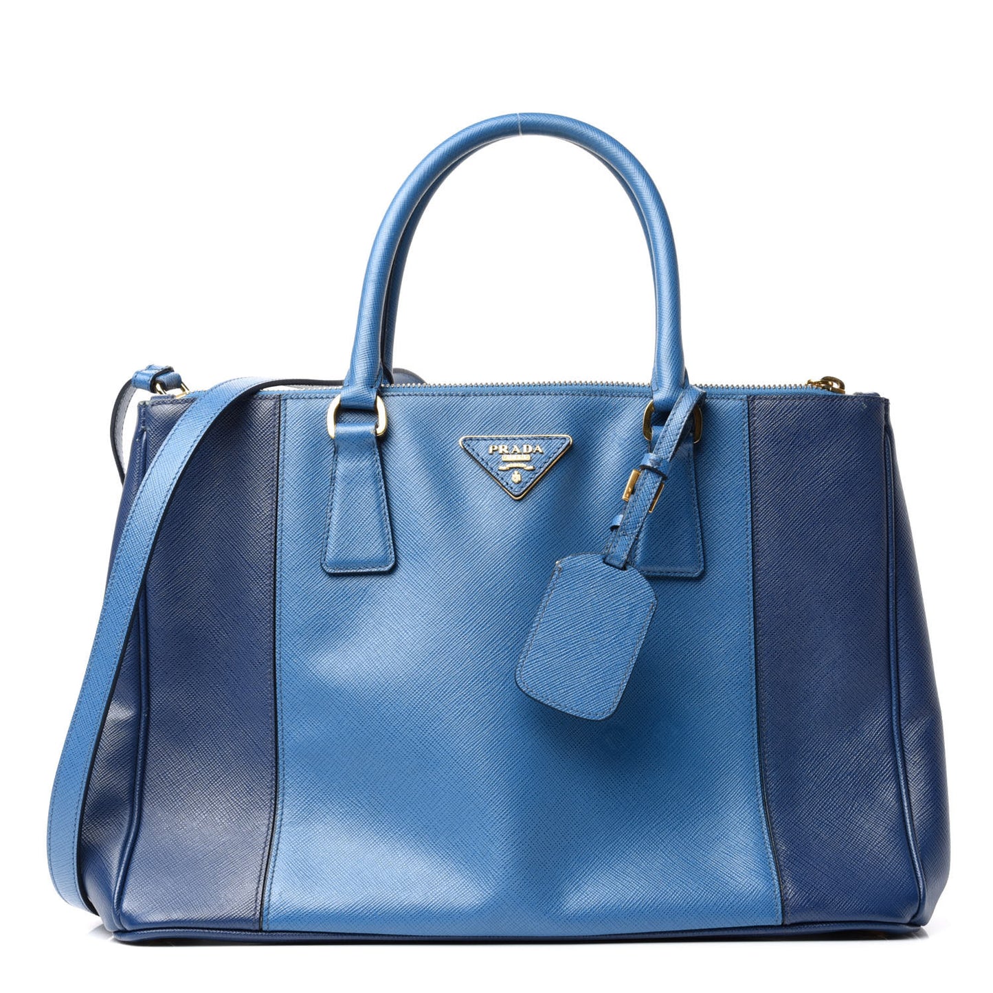 Saffiano Lux Colorblock Medium Galleria Double Zip Tote Bluette Cobalto