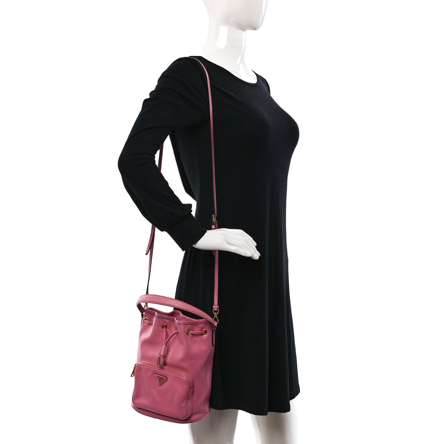Soft Calfskin Saffiano Mini Bucket Crossbody Bag Peonia