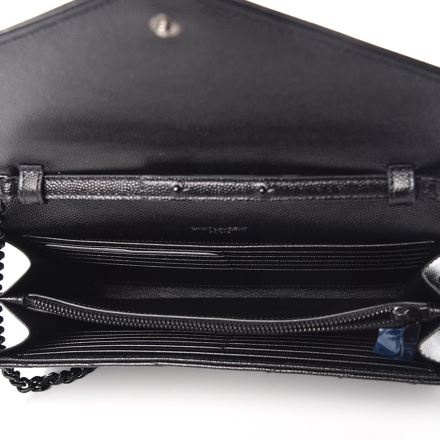 Saint Laurent Grain De Poudre Matelasse Chevron Monogram Chain Wallet Black 5 of 6