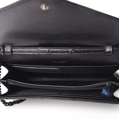 Saint Laurent Grain De Poudre Matelasse Chevron Monogram Chain Wallet Black 5 of 6
