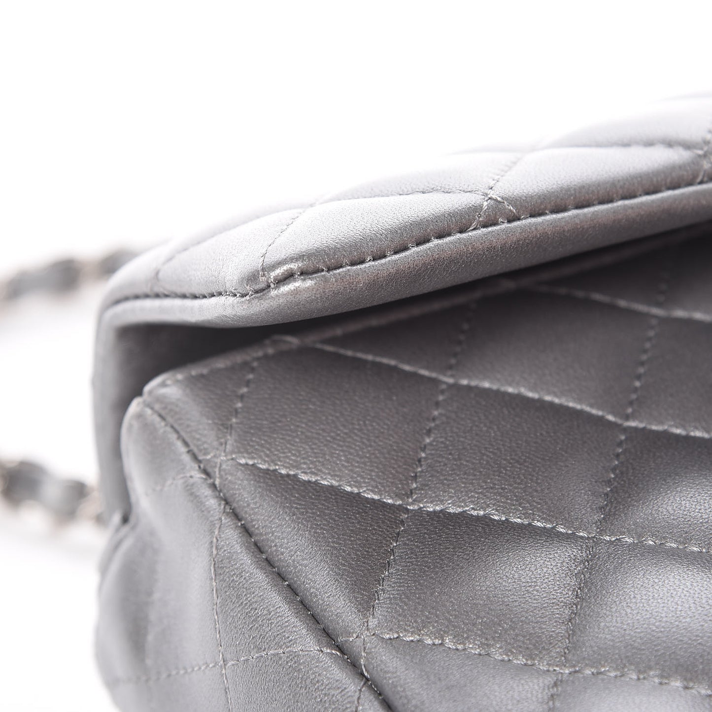 Metallic Lambskin Quilted Mini Rectangular Flap Silver