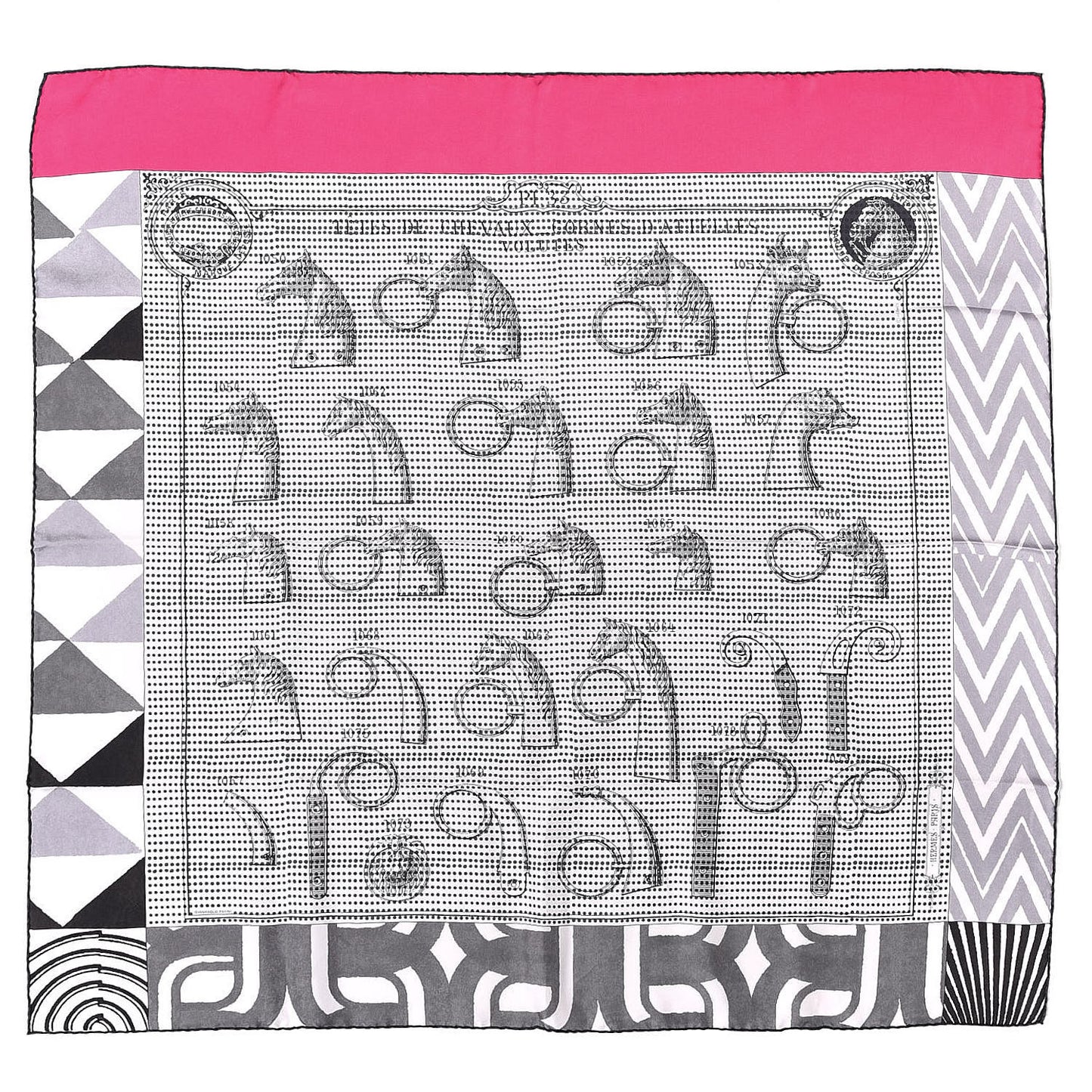 Silk Manufacture de Boucleries Scarf 90 Blanc Rose Indien Gris