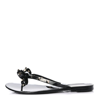 Valentino Garavani PVC Jelly Rockstud Bow Thong Sandals 41 Black 1 of 7