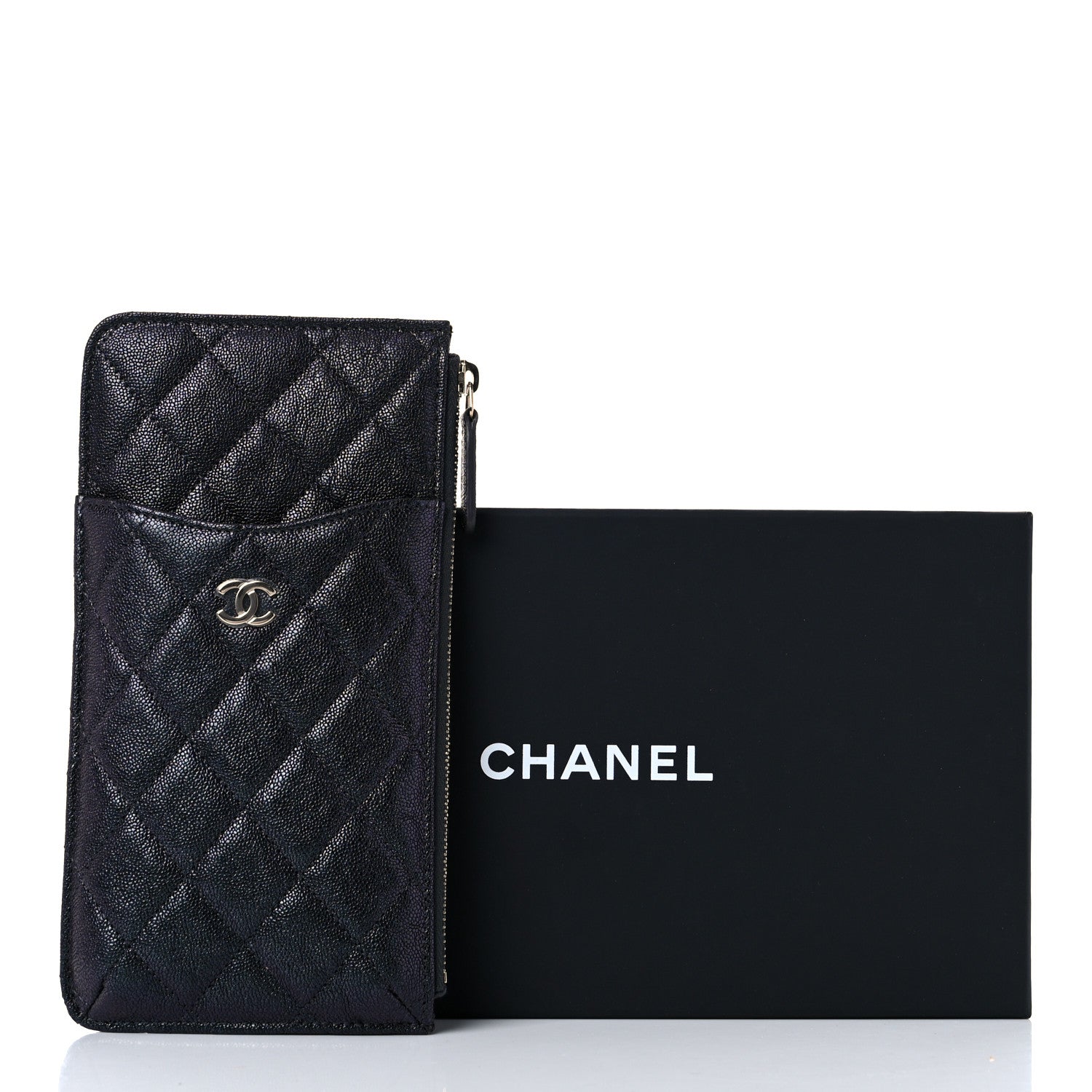 Chanel Iridescent Caviar Quilted Classic Flat Wallet Pouch Black 9 of 9