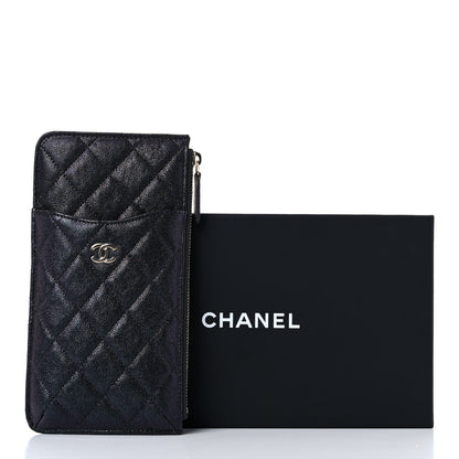 Chanel Iridescent Caviar Quilted Classic Flat Wallet Pouch Black 9 of 9