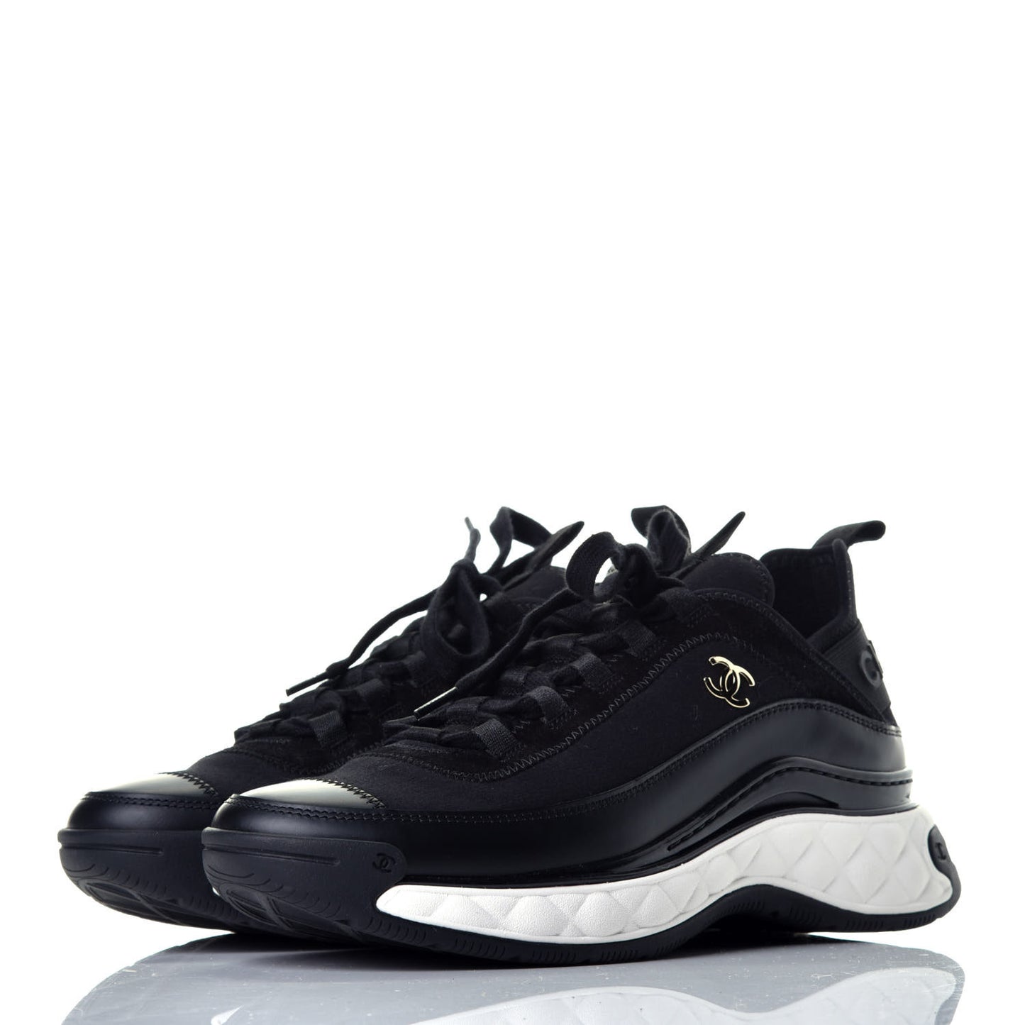 Velvet Calfskin Mixed Fibers CC Sneakers 37.5 Black