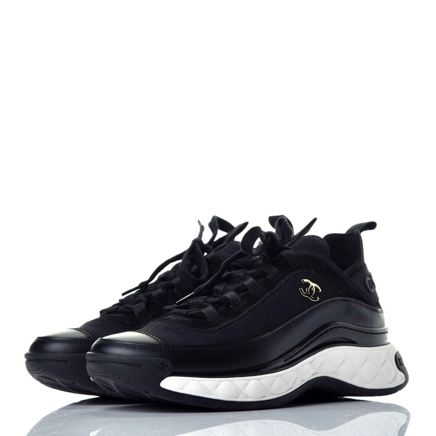 Chanel Velvet Calfskin Mixed Fibers CC Sneakers 37.5 Black 3 of 10