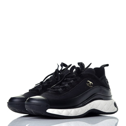 Chanel Velvet Calfskin Mixed Fibers CC Sneakers 37.5 Black 3 of 10