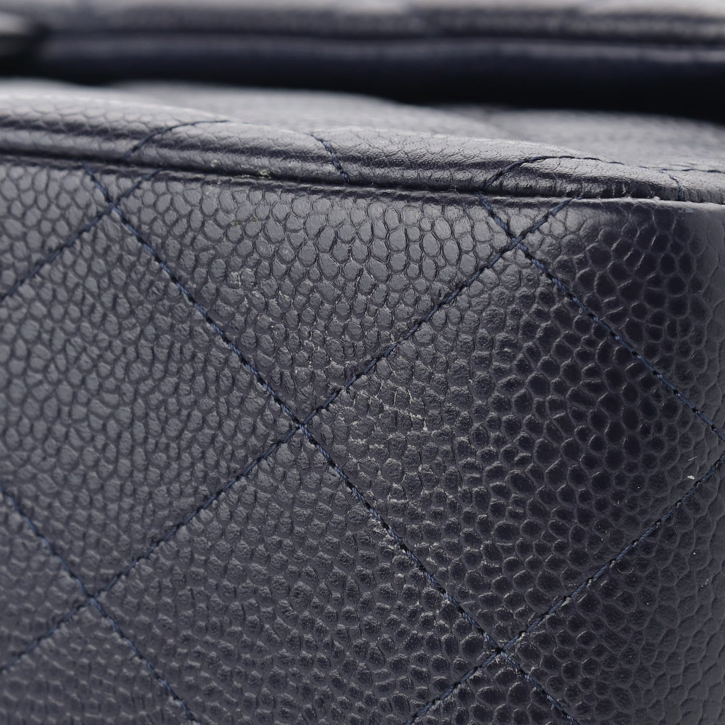 Caviar Quilted Jumbo Double Flap Navy Blue