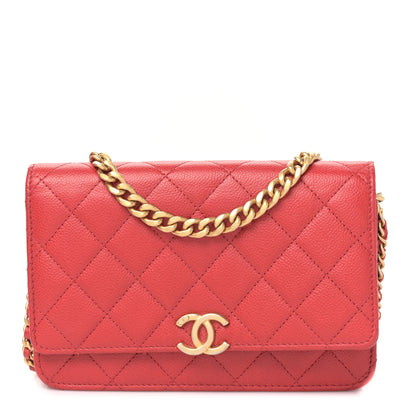 Chanel Shiny Caviar Quilted Chain Melody Wallet on Chain WOC Red 1 of 10