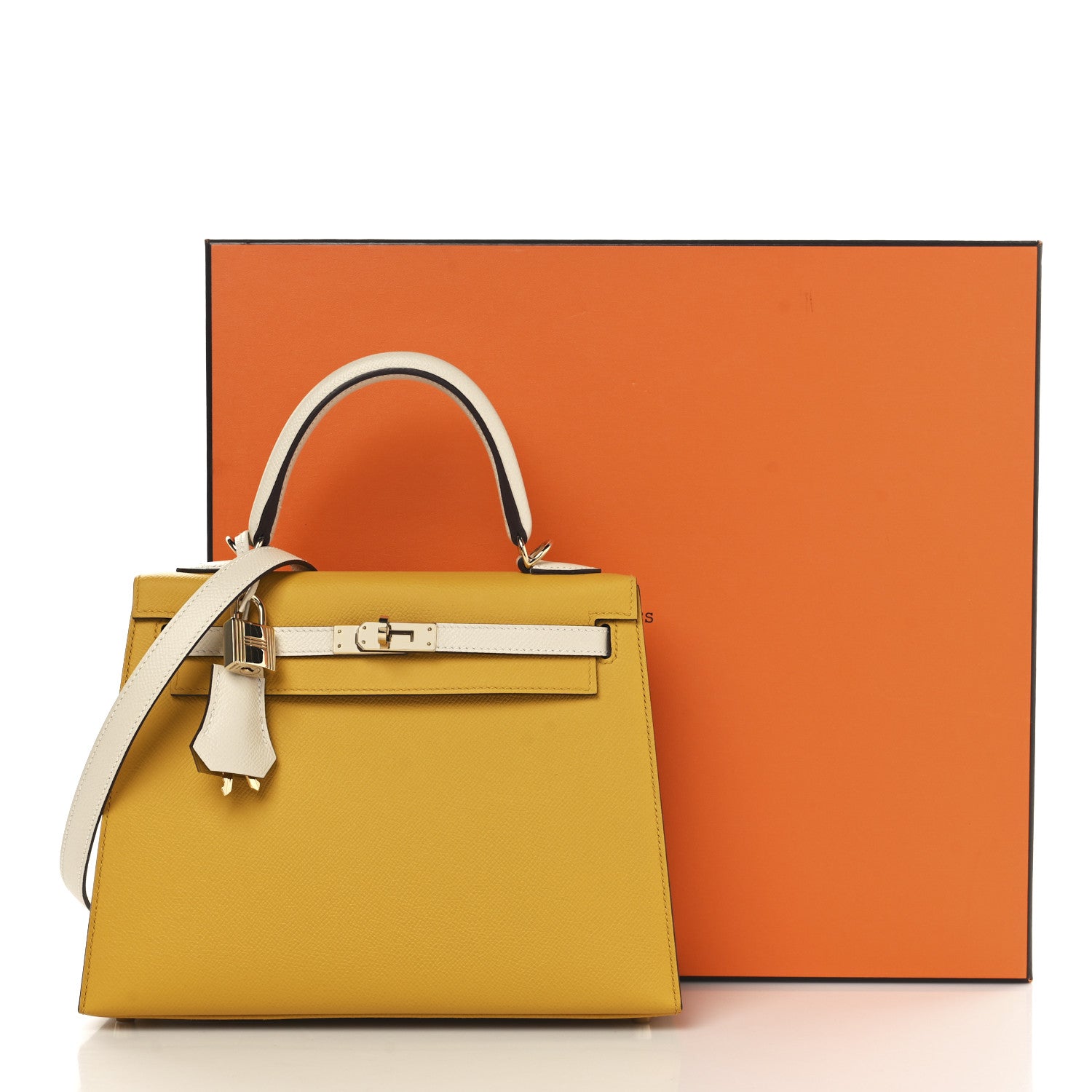 Hermes Epsom Bi-Color Horseshoe Kelly Sellier 25 Jaune Ambre Craie 11 of 11