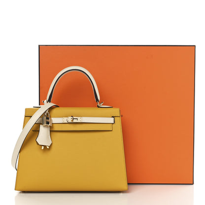 Hermes Epsom Bi-Color Horseshoe Kelly Sellier 25 Jaune Ambre Craie 11 of 11